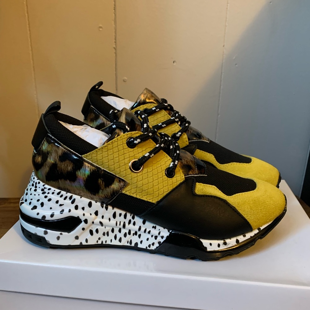 NEW Steve Madden cliff yellow leopard platform wedge sneaker 7.5